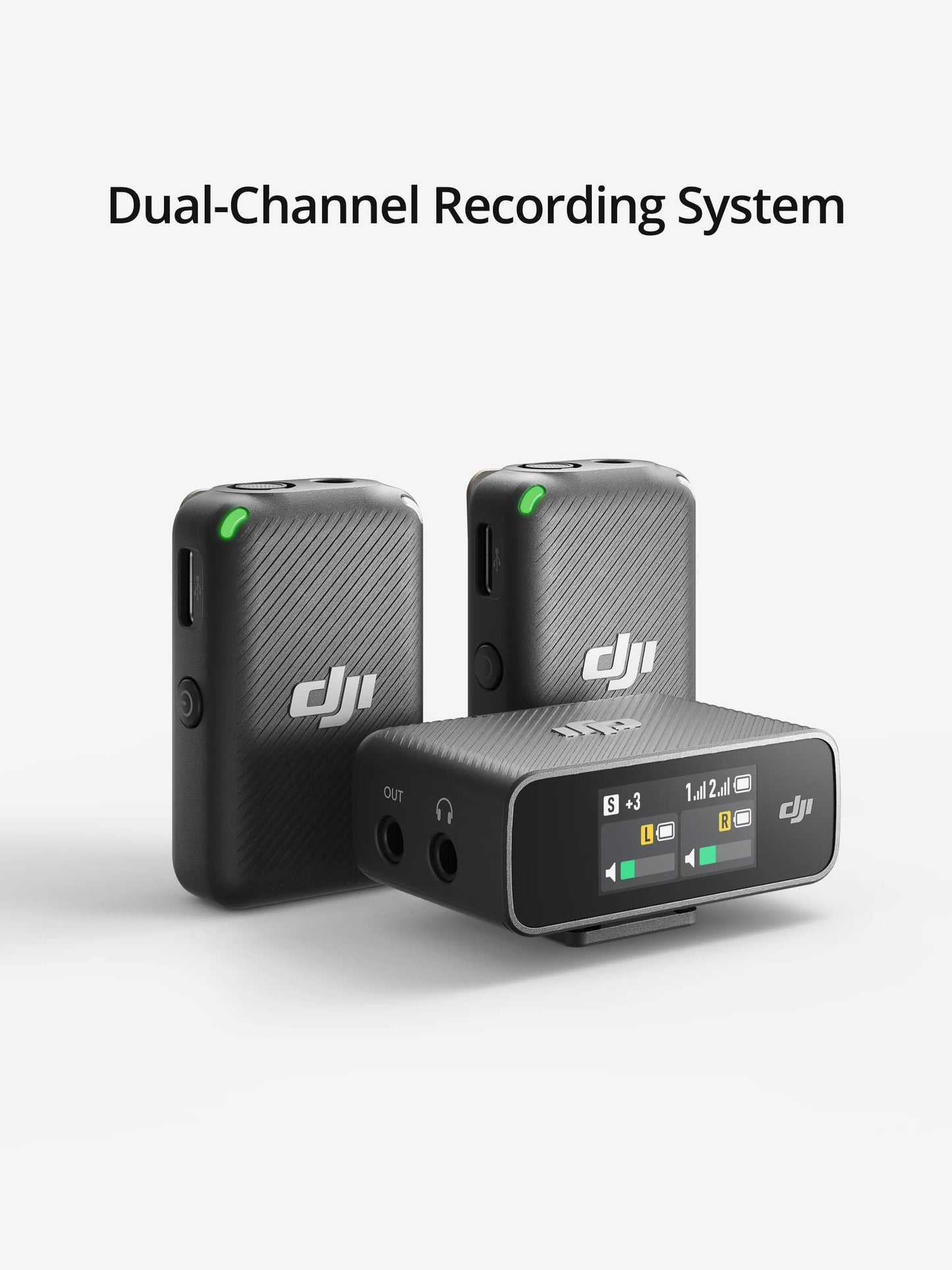 DJI Mic (2 TX + 1 RX Charging Case), Wireless Lavalier Microphone, 250m (820 ft.) Range, 15-Hour Battery, Noise Cancellation Mic for PC, iPhone, Vlogs, UAE Version with Official Warranty Support