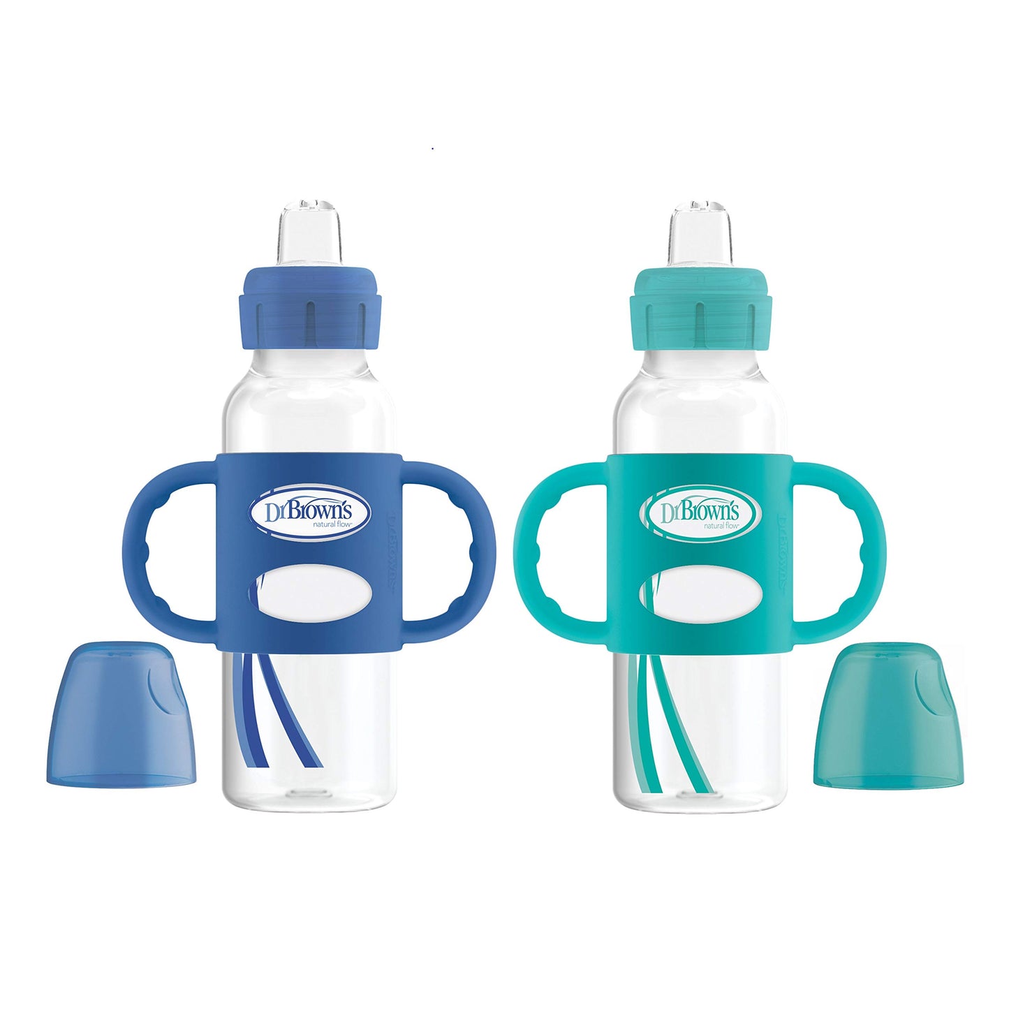 Dr. Brown's Milestones Wide-Neck Transitional Sippy Bottle with Silicone Handles 9 oz/270 mL, Blue, 1-Pack