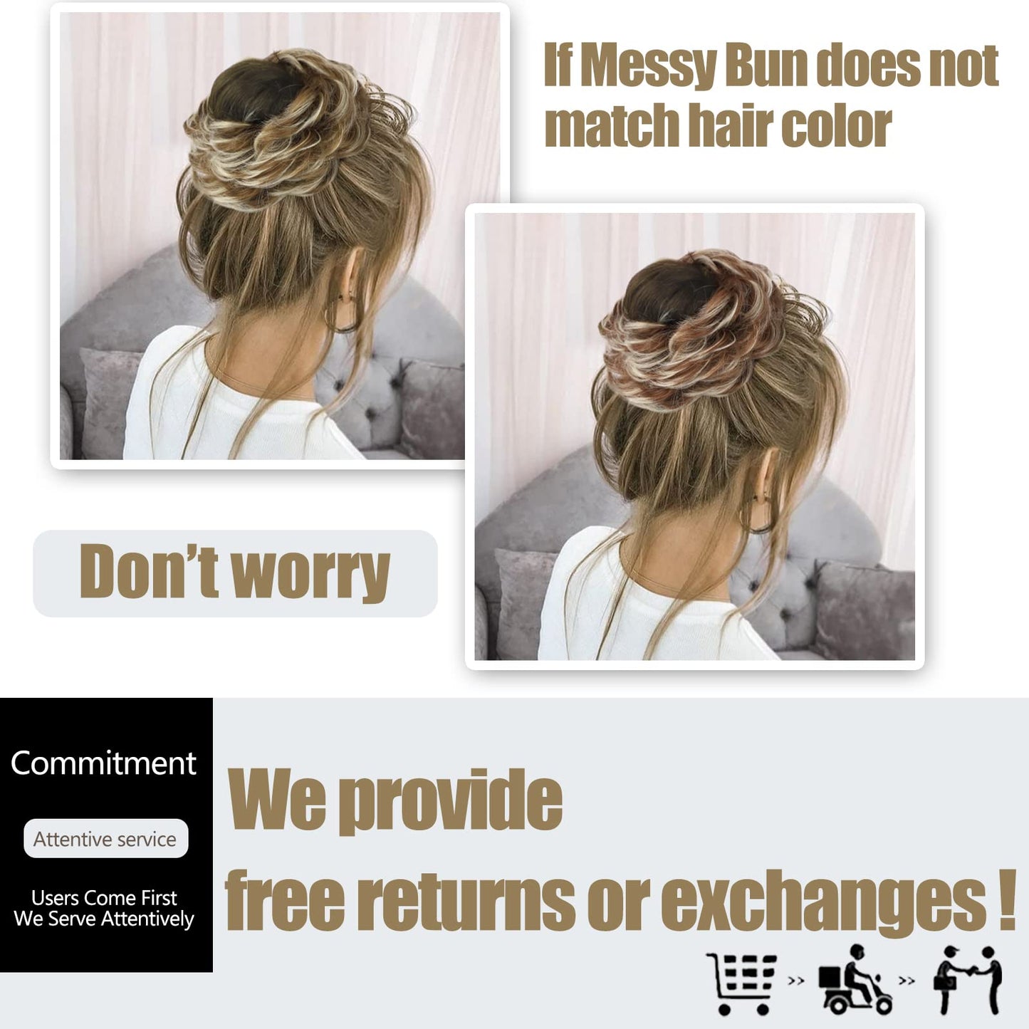 MORICA 1PCS Messy Hair Bun Hair Scrunchies Extension Curly Wavy Messy Synthetic Chignon for Women (12AH613(Light Golden Brown & Lightest Blonde))