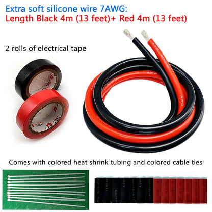 7AWG Silicone Electric Wire Flexible Cable Kit High and Low Temperature Resistant 2100 Strands 0.08mm Tinned Copper Wire for DIY, Home Appliances, RC Aircraft Car Battery etc.