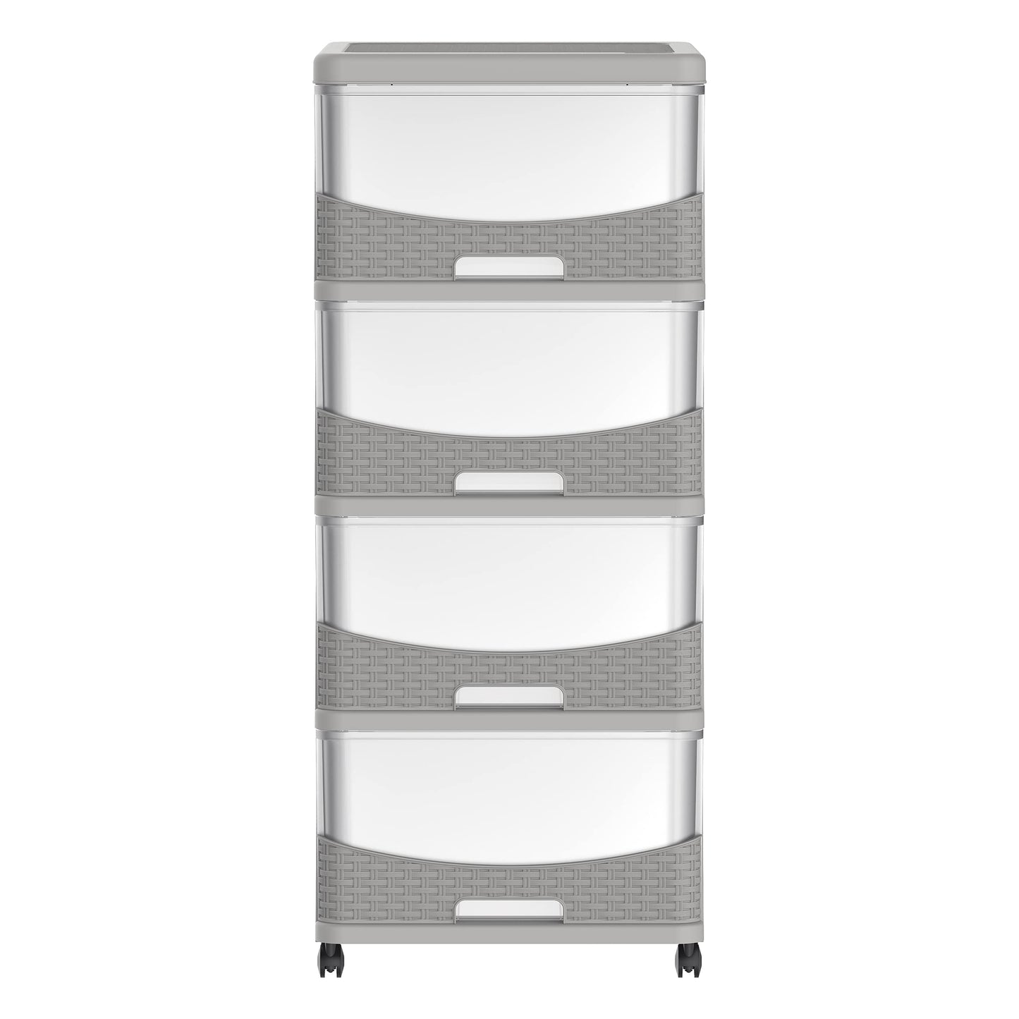 Cosmoplast Cedarattan 4 Tiers Storage Cabinet With Wheels, Grey With Translucent Drawers