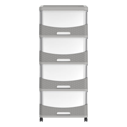 Cosmoplast Cedarattan 4 Tiers Storage Cabinet With Wheels, Grey With Translucent Drawers