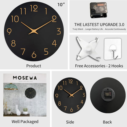 Mosewa Wall Clock 12 Inch Silent Non Ticking Wood Wall Clocks Battery Operated - Wooden White Modern Office Simple Minimalist Clock Decorative for Kitchen,Home,Bathroom,Living Room(12" White)