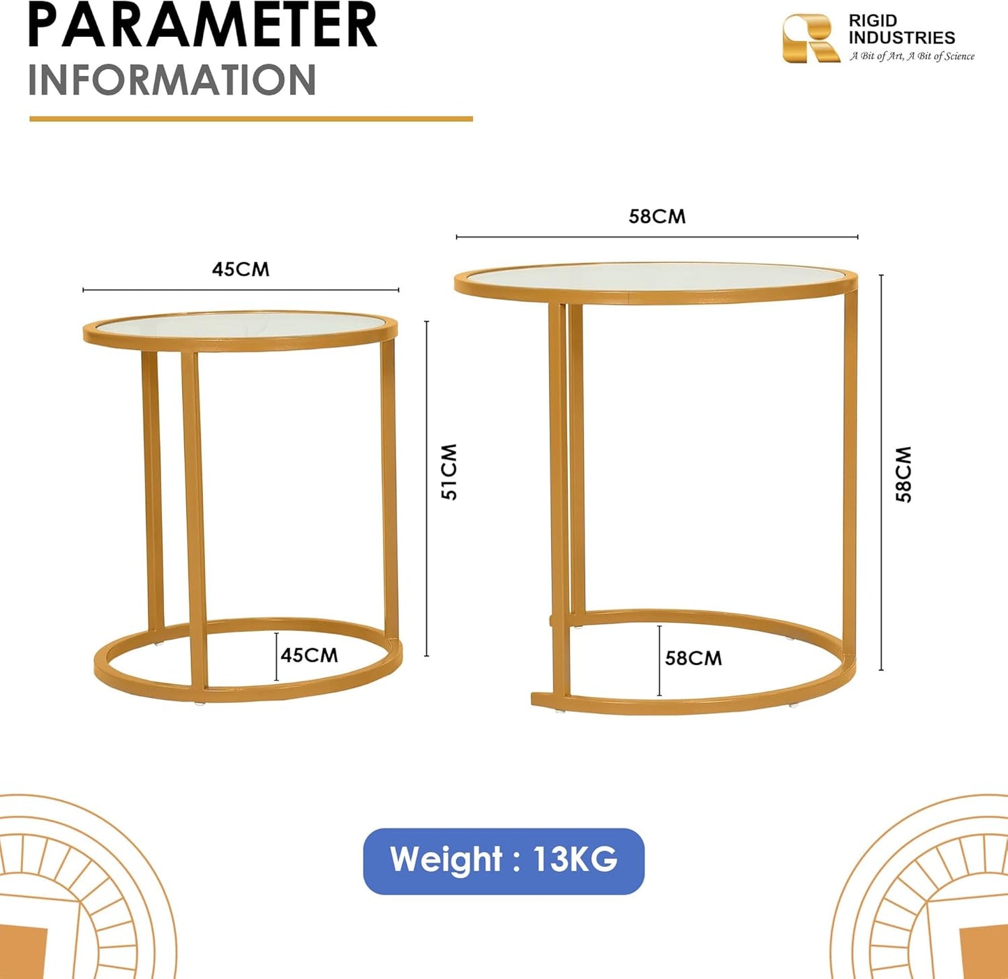 RIGID Nesting Tables Set of 2 Wood Coffee Table Round,Farmhouse End Tables for Living Room, Small Couch Tea Table,Industrial Stacking Side Tables with Sturdy Steel Metal Frame