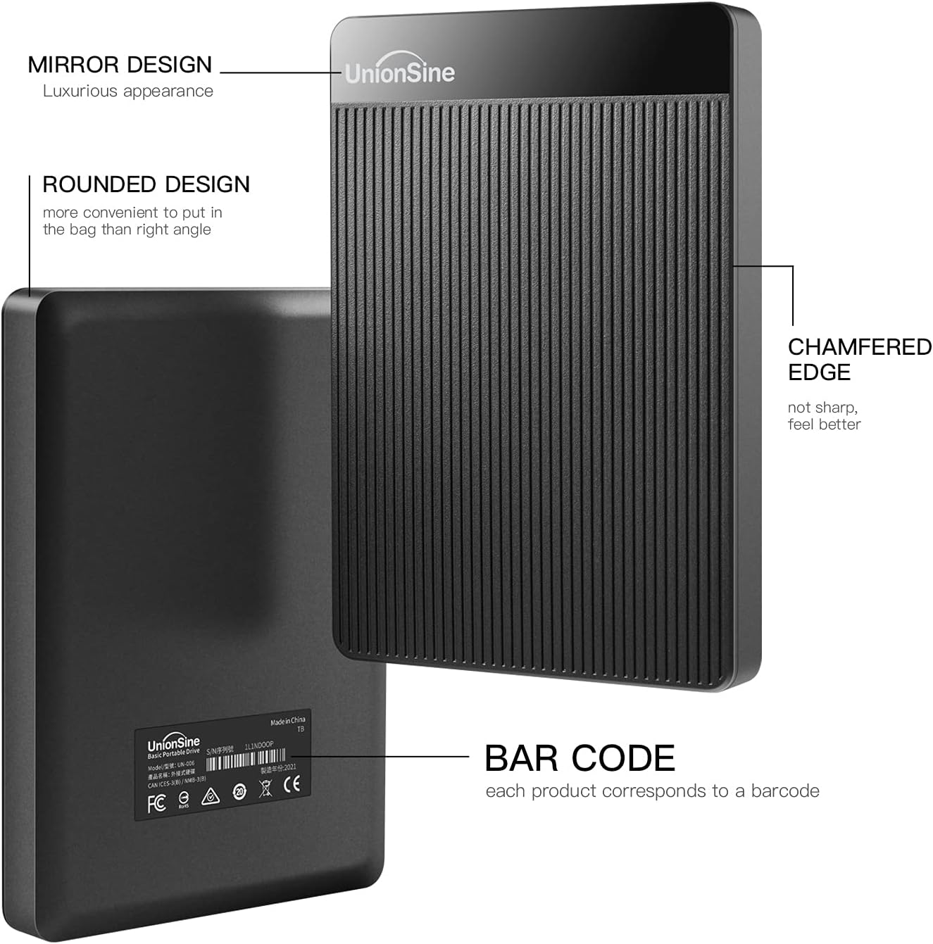 External Hard Drive 500GB Ultra Slim Portable Hard Drive USB3.0 HDD Storage Compatible with PC, Desktop, Laptop, Mac, Xbox One, Xbox 360, PS4 (Black) UnionSine-HD2510