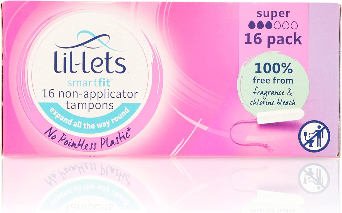 Lil-Lets Smart Fit Super Non-Applicator Tampons - 100% Plant Based Absorbent Core - Amazing Comfort - Perfect Leak Proof Protection - Super Smooth Application - Fragrance Free - 16 Units