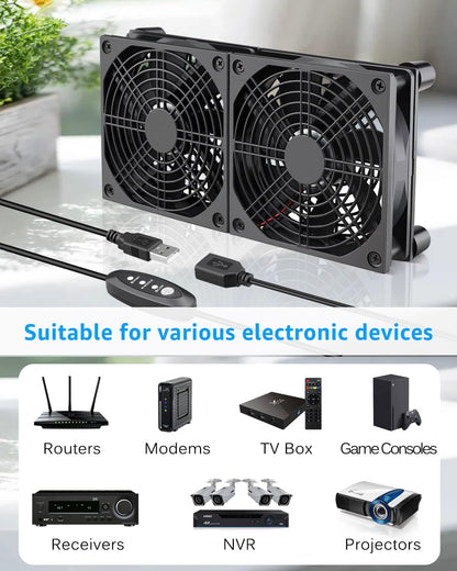 GDSTIME Dual 120mm 5V USB Fans, 102CFM Big Airflow Fan Cooling for Router TV Box Micro Computer and Other Electronics