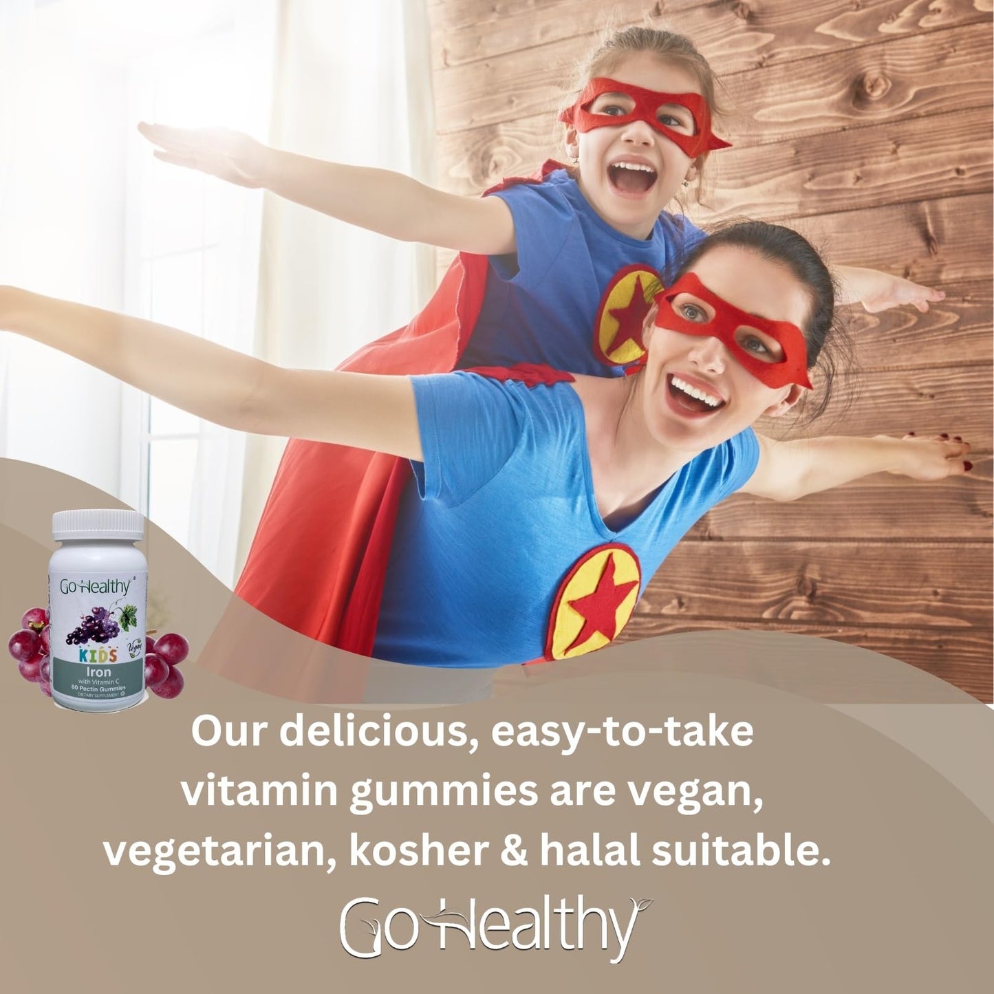 Go Healthy Iron Gummies for Kids, Vegetarian, Vegan, Non-GMO, Gluten Free, Kosher & Halal - 30 Servings