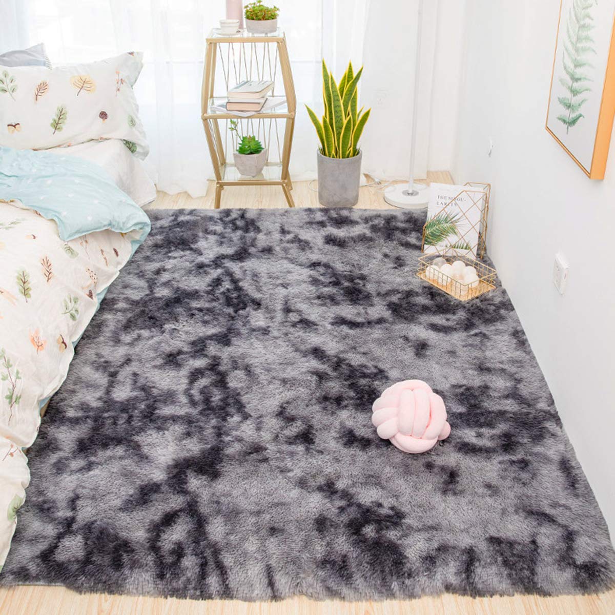 Tinyboy-hbq Area Rugs Shaggy Carpet for Living Room Bedroom Large Fluffy Carpet Modern Non-Slip Mat Multisize Rug Indoor Home Decor (Gray White, 80 x 120 cm)