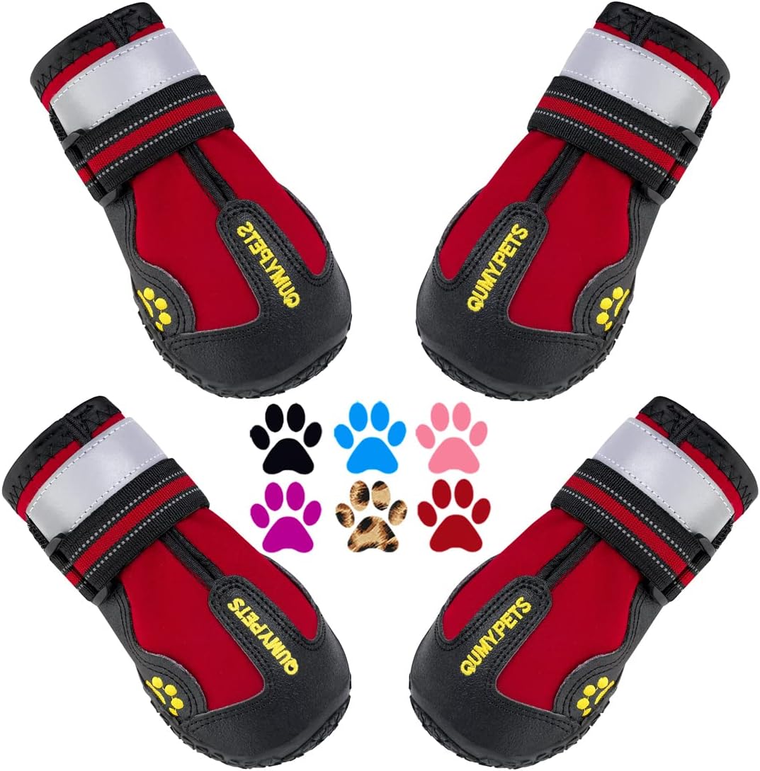 QUMY Dog Shoes for Large Dog, Medium Dogs Boots & Paw Protectors for Winter Snowy Day, Summer Hot Pavement, Waterproof in Rainy Weather, Outdoor Walking, Indoor Hardfloors Anti Slip Sole Black Size 5