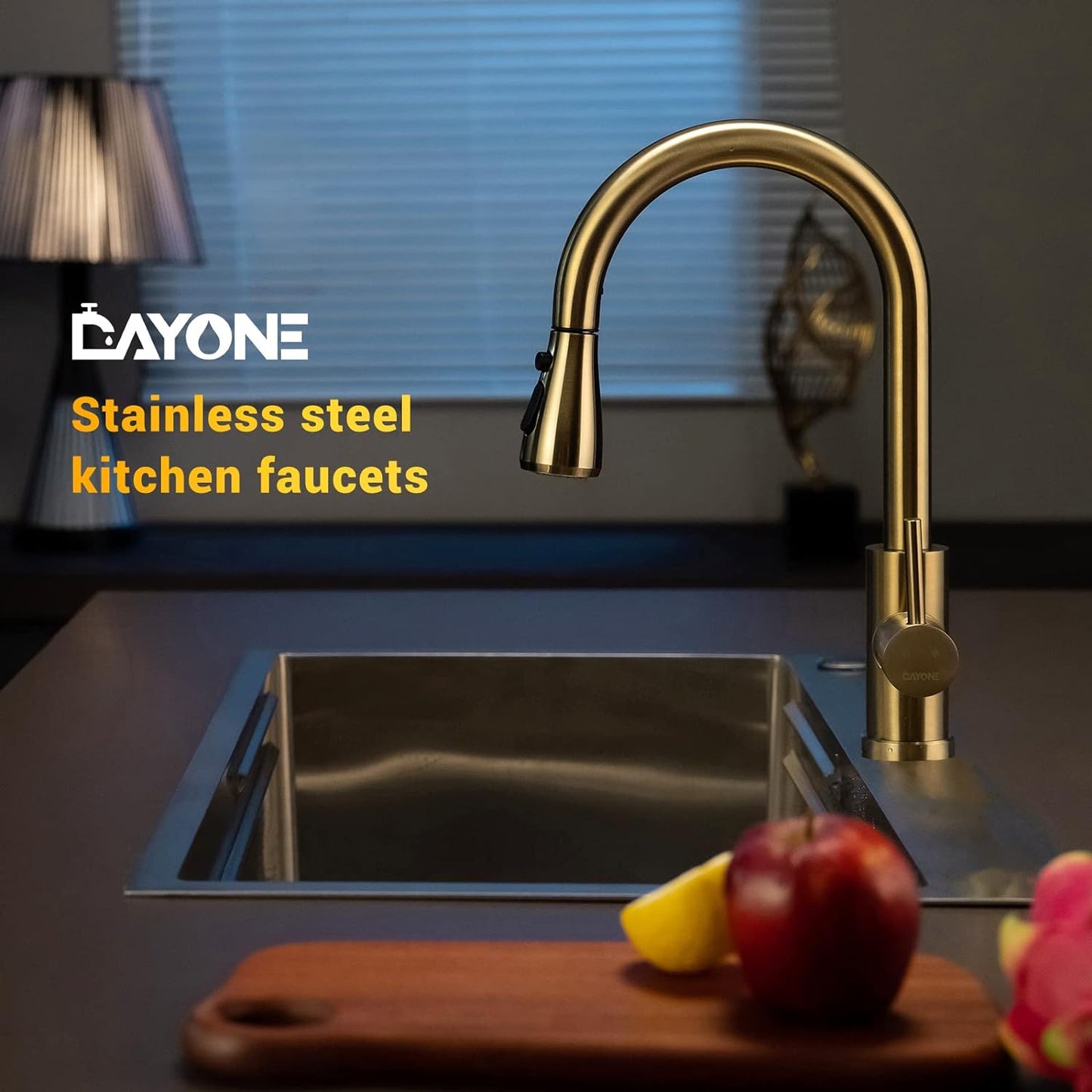 DAYONE Chrome Kitchen Faucet with Pull Down Sprayer, Single Handle Kitchen Mixer with 3 Water Modes Stainless Steel Kitchen Taps