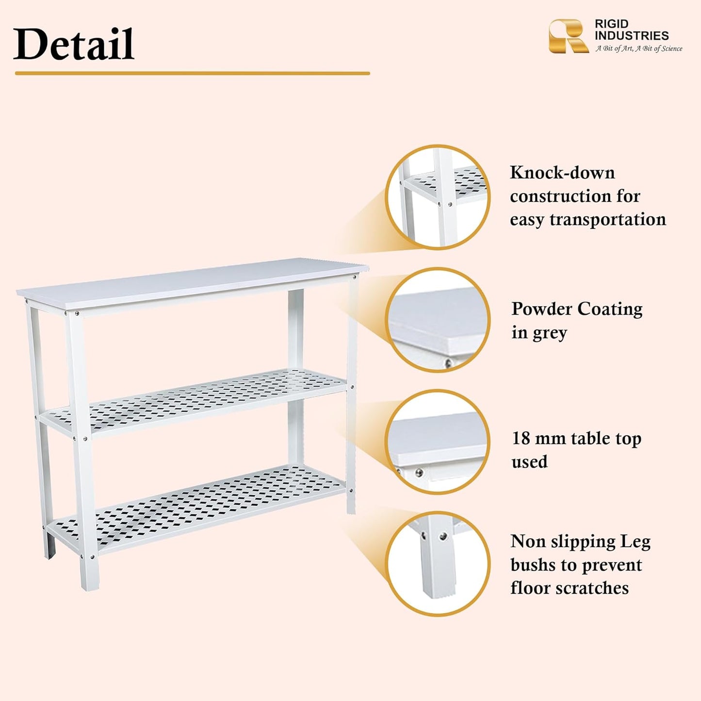 RIGID Console Table | Corner End Table with Stainless Steel Frame and Glass Top for Living Room, Office