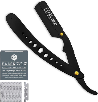 FACON 100 BLADES + Facón Professional Classic Straight Edge Barber Razor - Salon Quality Cut Throat Shavette