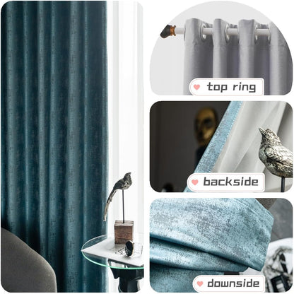 QBAID White Curtains Blackout for Bedroom,Insulation Noise Reduction Block-sun Window Drapes For Livingroom Kids Bedroom Study Exhibition Hall 2 Pieces (W150 x L270cm, Blue)