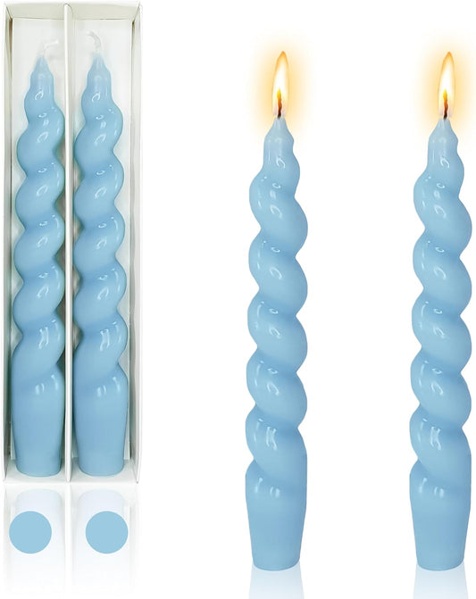 Handmade Twisted Taper Candles - FCMSHAMD 7.5 Inch Colored Dripless Candlesticks for Dinner Wedding Party Decoration - Pack of 2 (Blue)