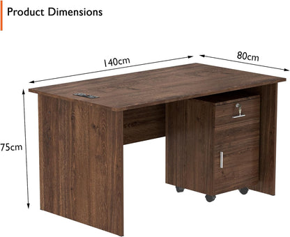 Mahmayi Writing Desk, MP1 160x80 Modern Wood Writing Table with Mobile Drawers - Versatile Corner Desk, Stylish and Functional Home Office Furniture - Oak (160cm With Drawer)