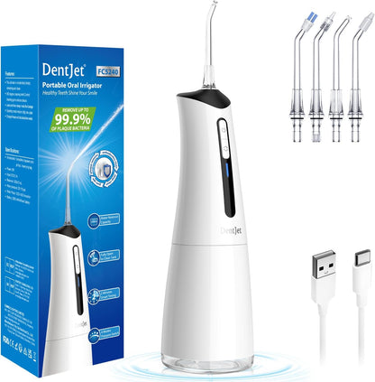 DentJet Water Dental Flosser Cordless Oral Irrigator Rechargeable, 300ml Waterproof Power Flosser Teeth Cleaning Kit for Travel and Household (2024 Update Version)