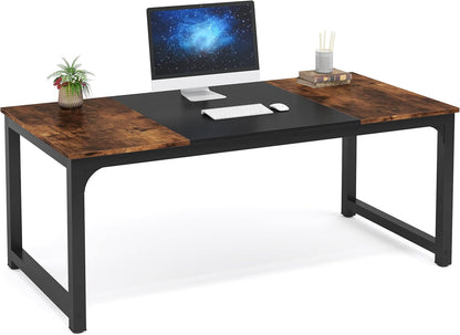 Tribesigns Computer Desk, Large Office Desk Computer Table Study Writing Desk for Home Office, Walnut + Black Leg, 63 X 23.6 inch