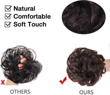 MORICA 1PCS Messy Hair Bun Hair Scrunchies Extension Curly Wavy Messy Synthetic Chignon for Women (12AH613(Light Golden Brown & Lightest Blonde))