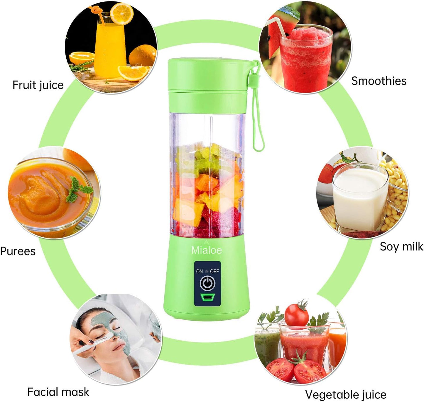 Portable 6 Blades in 3D Juicer Cup,Updated Version Rechargeable Juice Blender Magnetic Secure Switch Electric Fruit Mixer for Superb Mixing 380ml (blue), Large