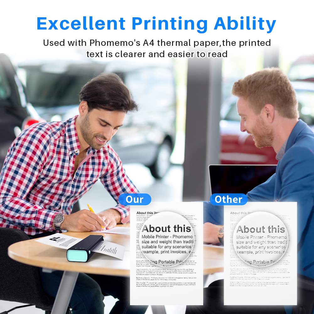 Phomemo M08F A4 Portable Thermal Printer, Supports 8.26"x11.69" A4 Thermal Paper, Wireless Mobile Travel Printers for Car & Office, Bluetooth Printer Compatible with Phone & Laptop