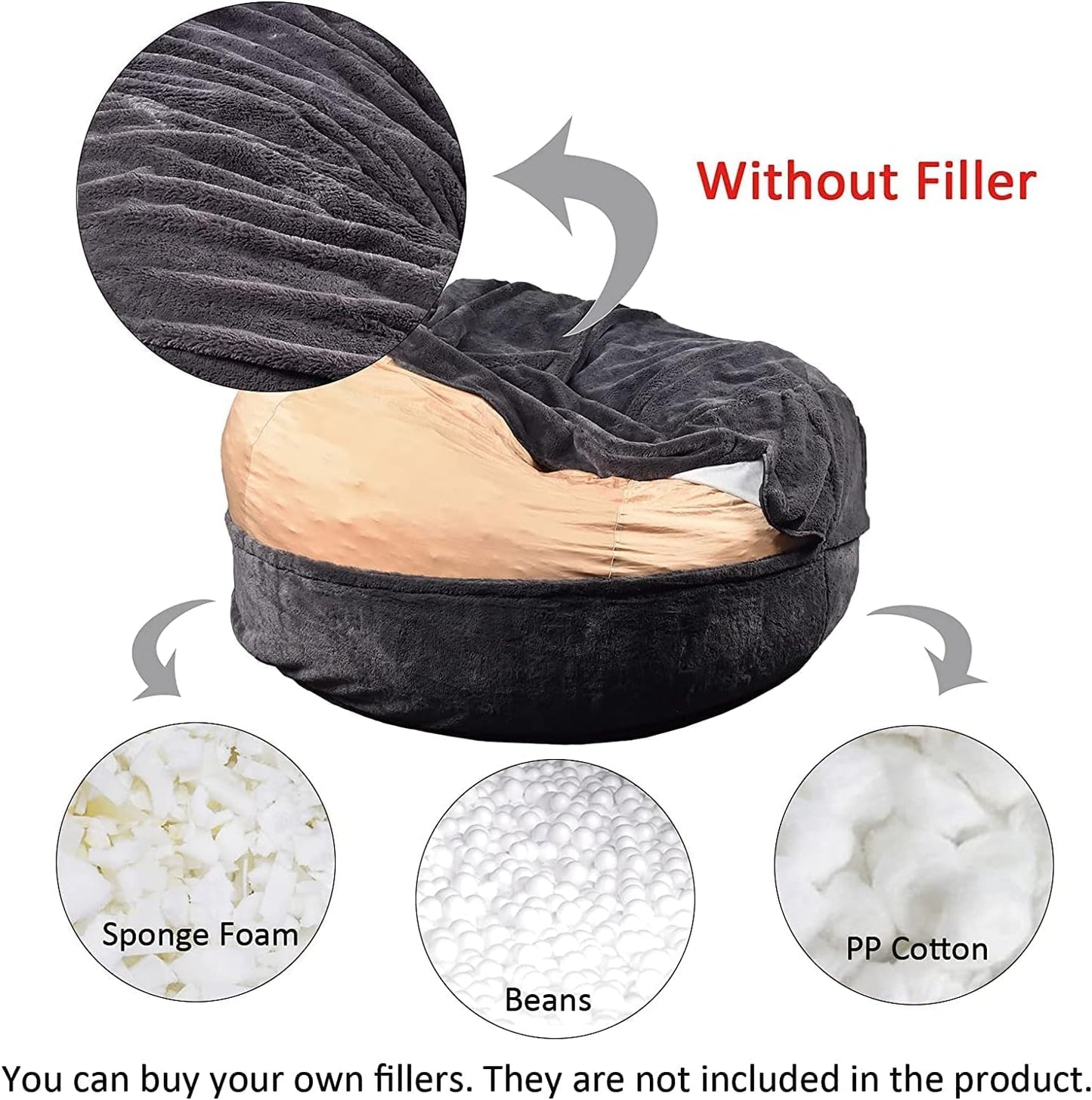 EKWQ Bean Bag,Big Huge Giant Bean Bag Chair for Adults, (No Filler) Bean Bag Chair for Adults Kids Comfy Fluffy Giant Round Beanbag Lazy Sofa Cover- Machine Washable Covers, Double Stitched Seams