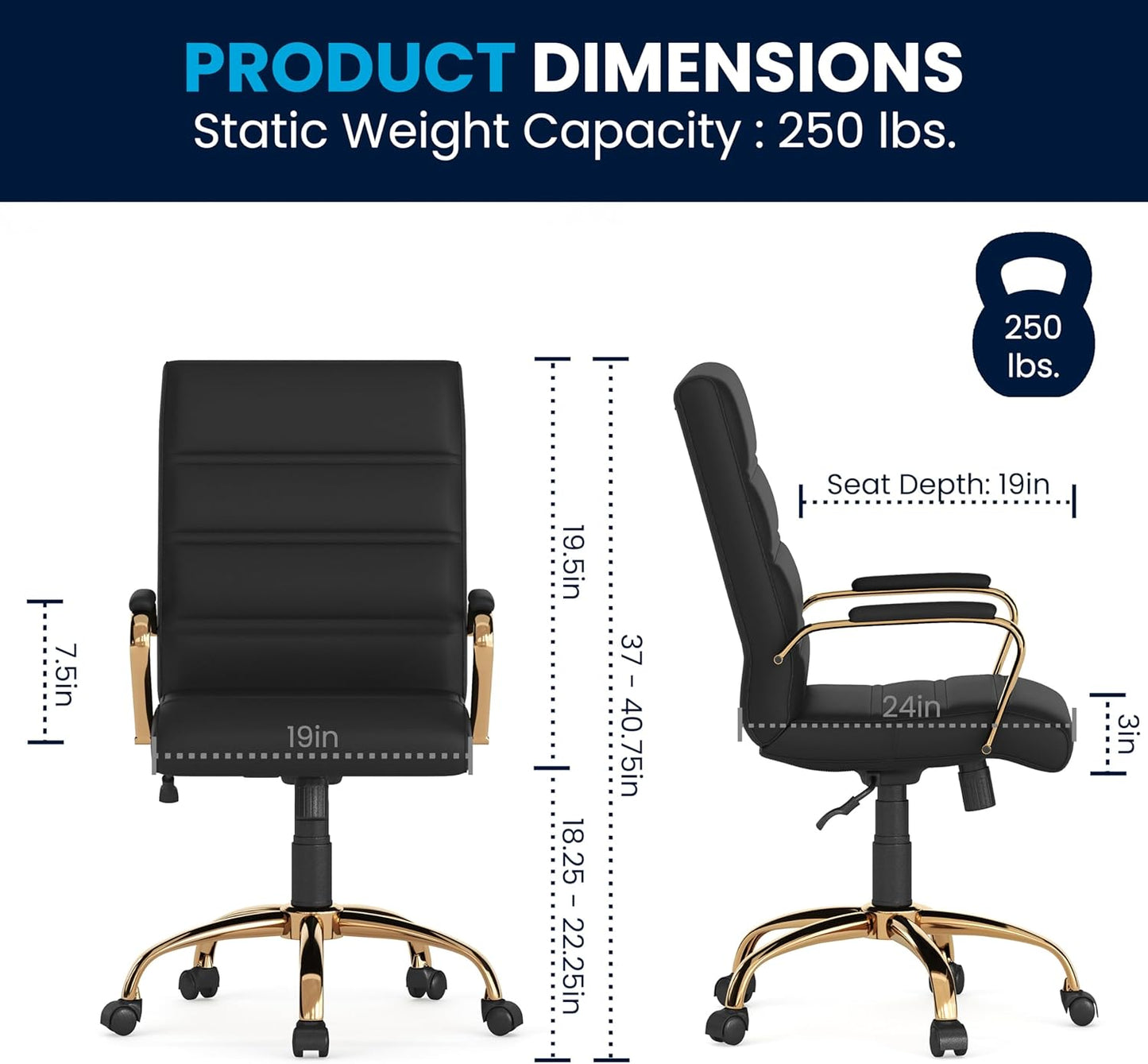 Flash Furniture Executive Office Chair, Ergonomic Contoured And Height Adjustable Leather Seat, Chrome Arms Tilt Lock Lever, White