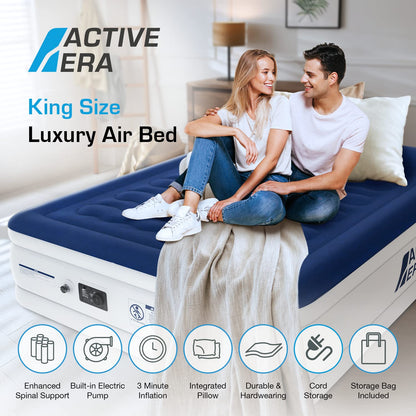 Active Era Luxury Single Size Inflatable Mattress - Elevated Air Mattress with Built-in Pump, Raised Pillow & Structured I-Beam Technology