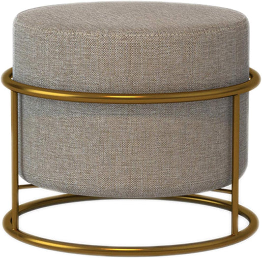 STTC Round Foot Stool Leg Rest Soft Tufted Ottoman, Modern Linen Pouffe Chair Change Shoes Stool Upholstered Footstool for Home Living Room Bedroom Office,Linen beige