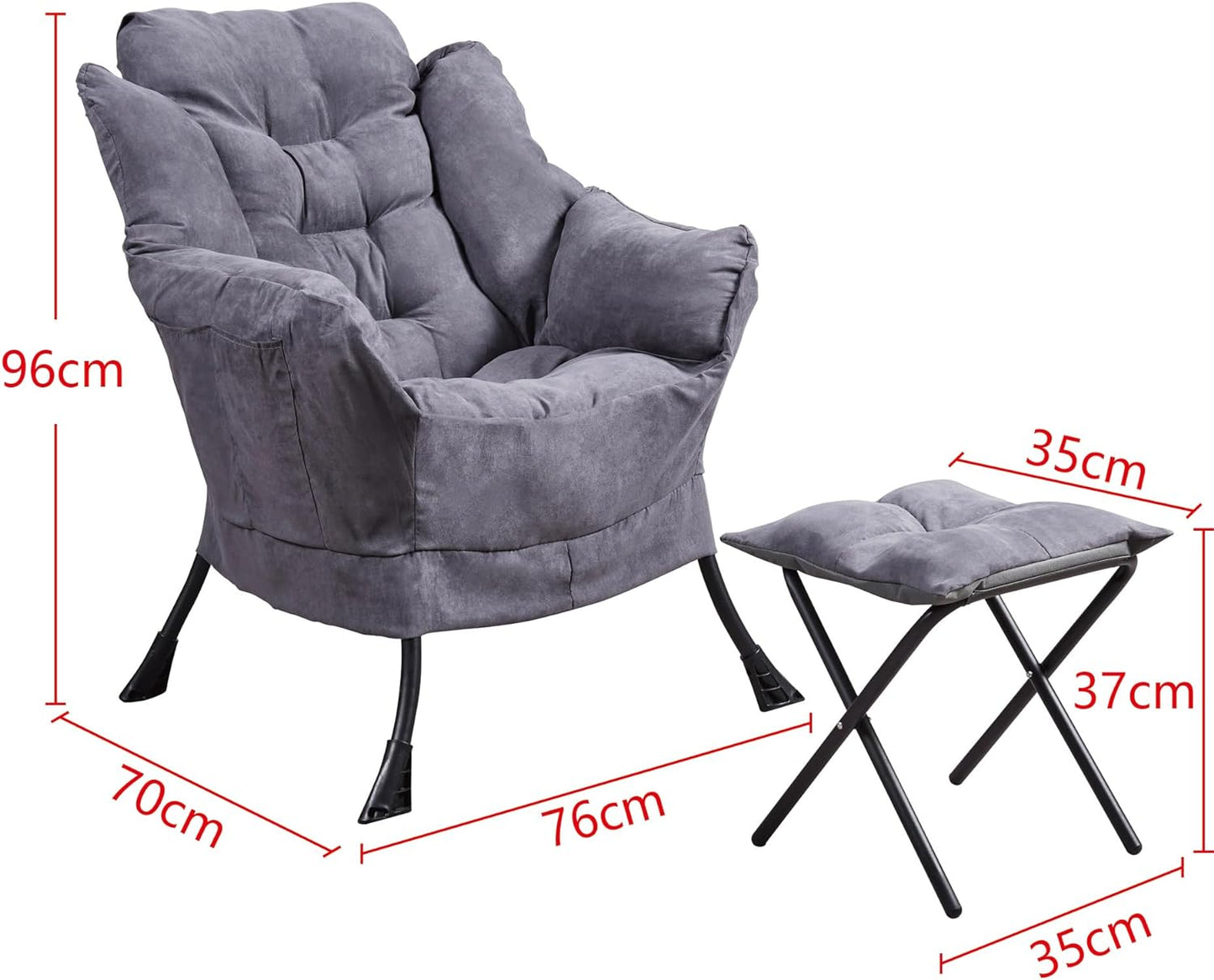 Panana Armchair Accent Chair Lazy Chair Lounge Chair with Armrests Fabric Leisure Sofa Chair with Footstool (Dark Grey)