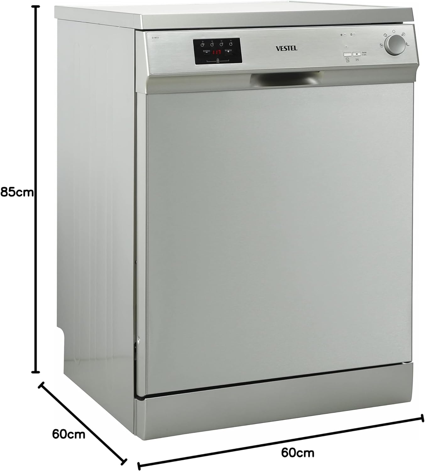 Vestel Freestanding Dishwasher 12 Place Settings 4 Programs Silver Model D141X -2 Years Full Warranty.