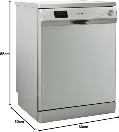 Vestel Freestanding Dishwasher 12 Place Settings 4 Programs Silver Model D141X -2 Years Full Warranty.