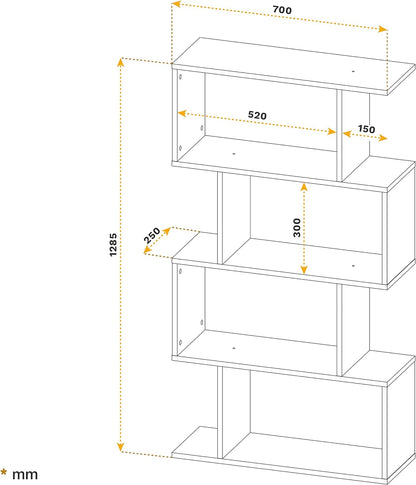 RICOO WM071-WM Shelf 129 x 70 x 25 cm, Standing Shelf, White Matt, Wooden Bookcase, Wall Shelf, Small Shelf, Shelves & Shelves, Narrow Shelf, Office Bookshelves, Small Shelf, Small Office Shelf