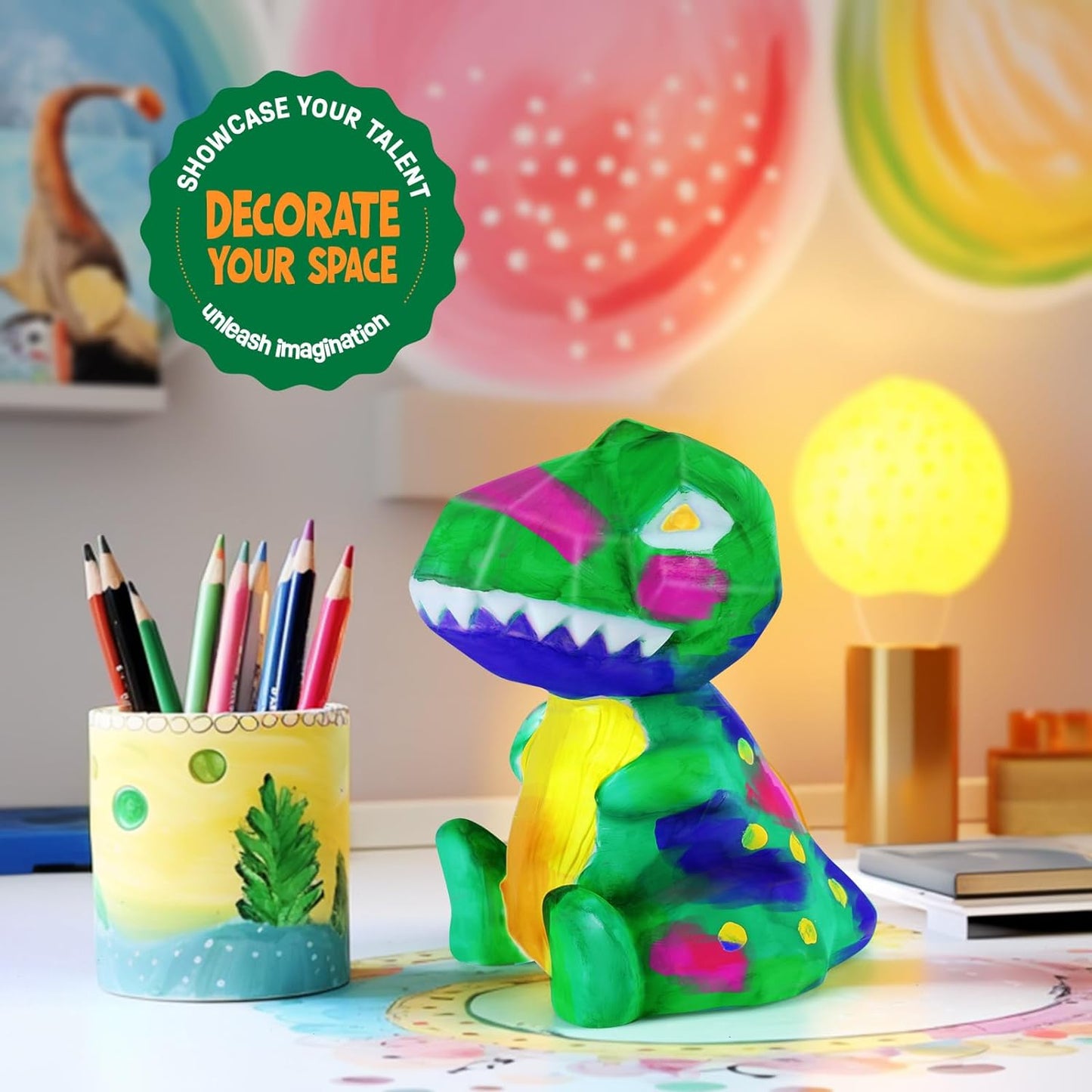 Paint Your Own Dinosaur Lamp Kit, Dinosaur Toys for Boys, Gift for Boy Kids, Arts and Crafts for Kids, Painting kit for Kids 6-12, Birthday Gift Set Boy Girl Ages 3 4 5 6 7 8 9 10 11 12+