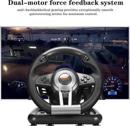 PXN V3II Simulate Racing Game Steering Wheel with Pedal, 180 Degree Steering Wheel, Compatible with Windows PC, PS3, PS4, for Switch - Black