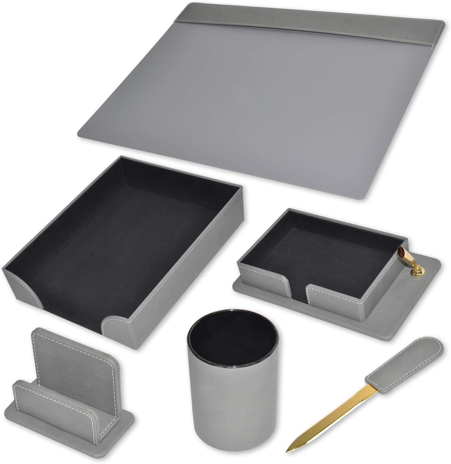 FIS Executive Desk Set Italian PU, Grey 6-Piece - FSDS181GY