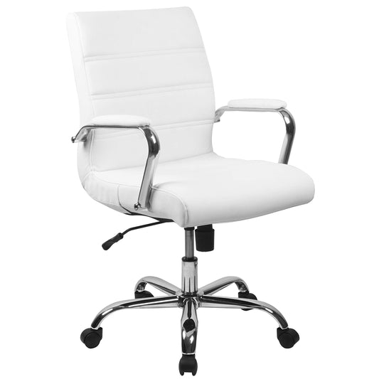 Flash Furniture Executive Office Chair, Ergonomic Contoured And Height Adjustable Leather Seat, Chrome Arms Tilt Lock Lever, White