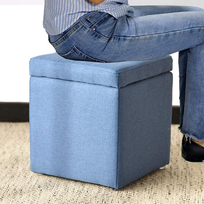 LINGWEI Ottoman Stoage Stool Storage Box Storage Ottoman Bench Shoe Change Stool Great Toy Storage Box with Lid Storage Ottoman Cube Footrest Step Stool Padded Seat For Home Living room (Blue)