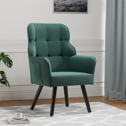 Deenziilix Modern Accent Chair, Mid-Century Velvet Armchair with Lumbar Pillow, Upholstered Tufted Comfy Chair, Single Sofa with Sturdy Wood Legs or Living Room/Bedroom/Office