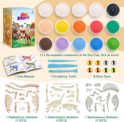 4USTORE Dinosaur Craft Kit for Kids, Make Your Own Flower Bouquet with Air Dry Clay, Arrange Clay Flowers & Create Personalized Art, Great Gifts for Girls