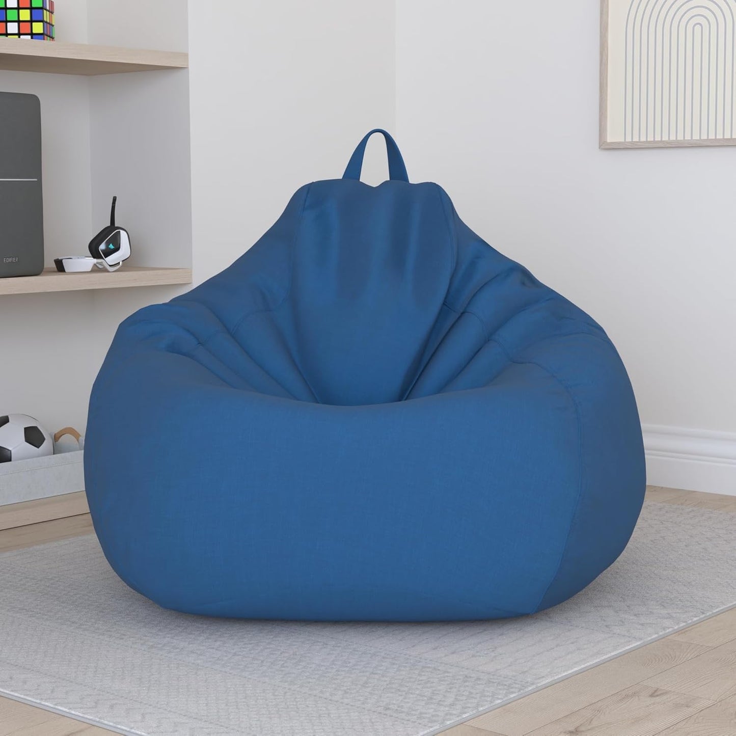 KODENG Large Small Lazy Sofas Cover Chairs Without Filler Linen Cloth Lounger Seat Bean Bag Pouf Puff Couch Tatami Living Room Beanbags (Blue, 70x80cm)