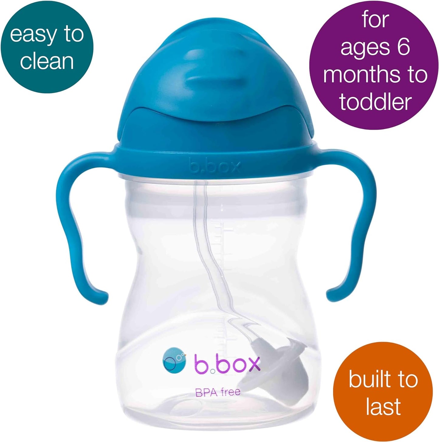 b.box Sippy Cup with Fliptop Weighted Straw, Drink from Any Angle | Spill Proof, Leak Proof & Easy Grip | BPA Free & Dishwasher Safe | Babies & Toddlers (Cherry Blossom 240ml)