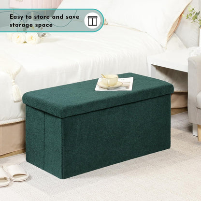 PINPLUS Storage Ottoman Foot Rest Stool, White Folding Sherpa Ottoman, Ottoman with Storage, Teddy Velvet Ottoman for Living Room, Bedroom, Dorm, 16.5" x 12.6" x 12.6"