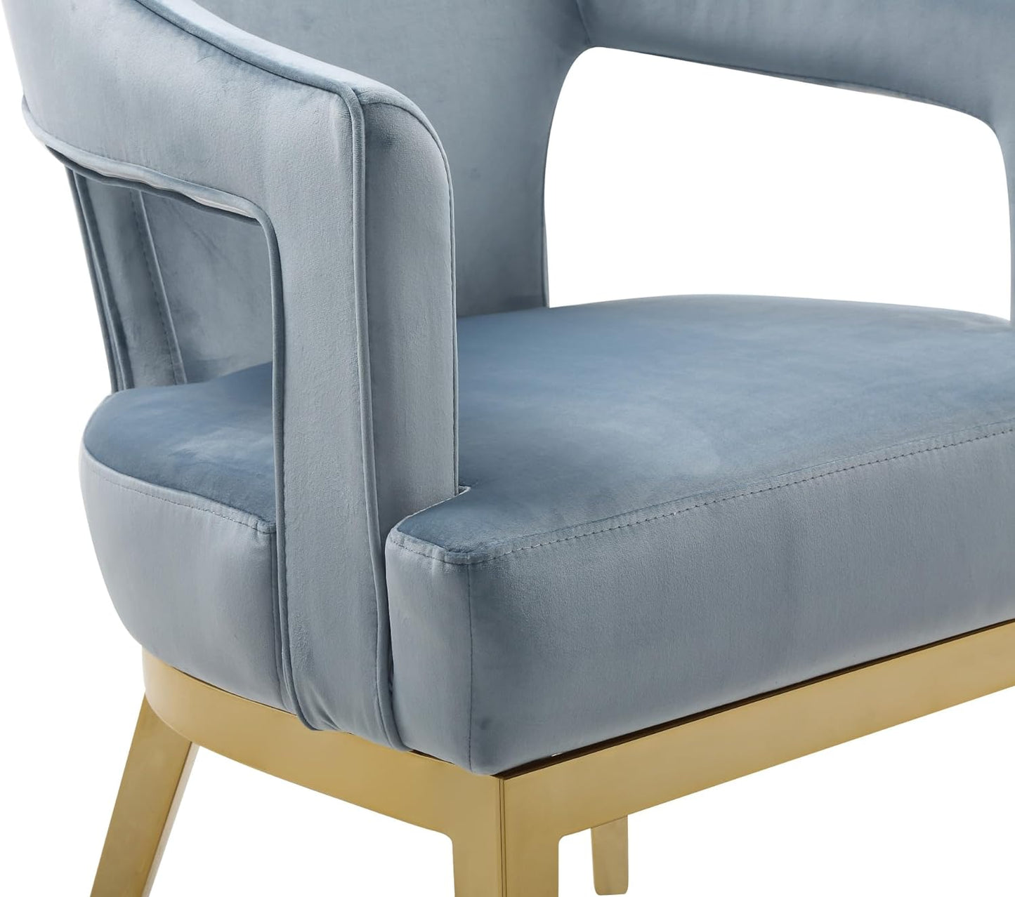 Iconic Home Gourdon Accent Chair Plush Velvet Upholstered Swoop Arm Gold Tone Solid Metal Legs Modern Contemporary, Blue