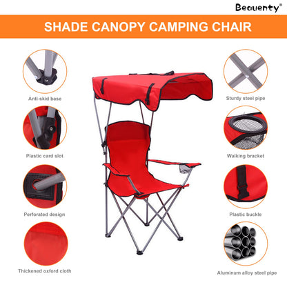 Beauenty Foldable Camping Chair with Armrests Outdoor Beach Chair With sunshade Perfect for Beach,go fishing，barbecue，Lawn，Picnic (green)