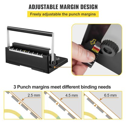 VEVOR 34 Holes Manual Coil Binding Machine TD-130 Book Binding Machine Spiral Coil Paper Puncher Wire Punching Binder Insert 34 Holes 120 Sheet of A4 Papers black