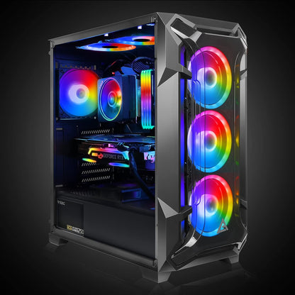 Antec Dark Phantom Dp502 Flux, Mid Tower Atx Gaming Case, Tempered Glass Side Panel, Swing Open Front Panel & Led Strips, F-Lux Platform, 3 X 120 Mm Argb, 1 X 120 Mm Reverse & 1 X 120 Mm Fans Included