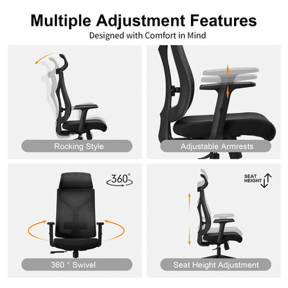 Daqian Home Executive Office Chair Ergonomic Computer Chair Wide Seat With Large Headrest, Modern Desk Chair Lumbar Support, Adjustable Armrests Mesh Chair