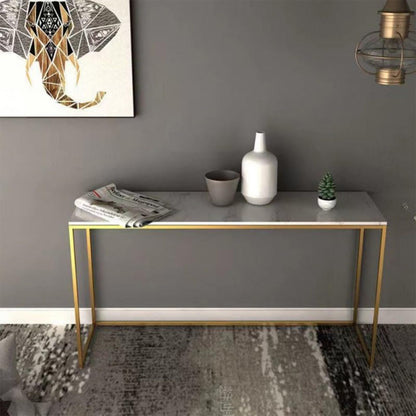 Beauenty Black Gold Console Table, Glass Sofa Tables, Modern Open Hallway Table, Narrow Entryway Table, Slim Accent Porch Table, Couch Side Table with Golden Metal Frame, Easy Assembly