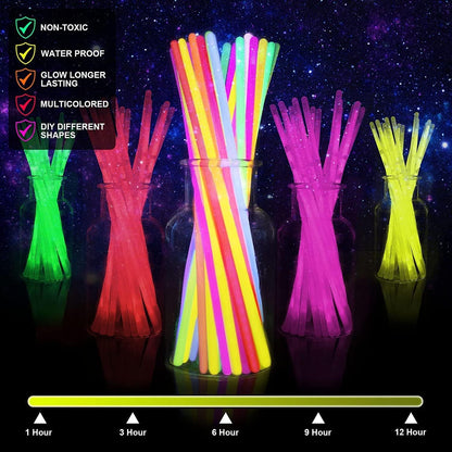 Mumoo Bear 200PCS Glow Sticks, Glowsticks Party Packs, Party Bag Fillers with Bracelet Connectors, Premium Glow Neon Necklaces for Kids Dark Party Supplies,Wedding,Festival